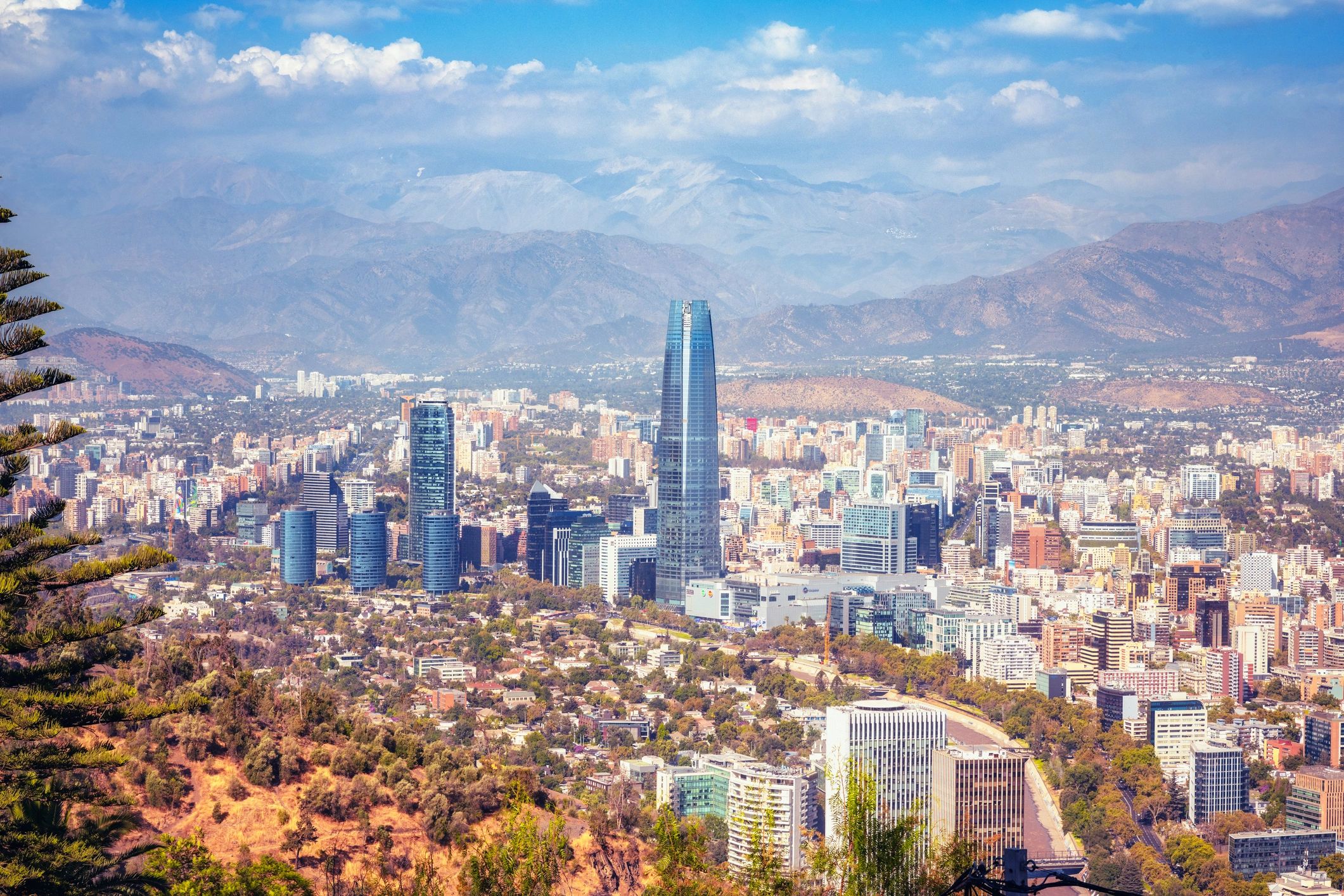 panoramic view on business district in Santiago de Chile