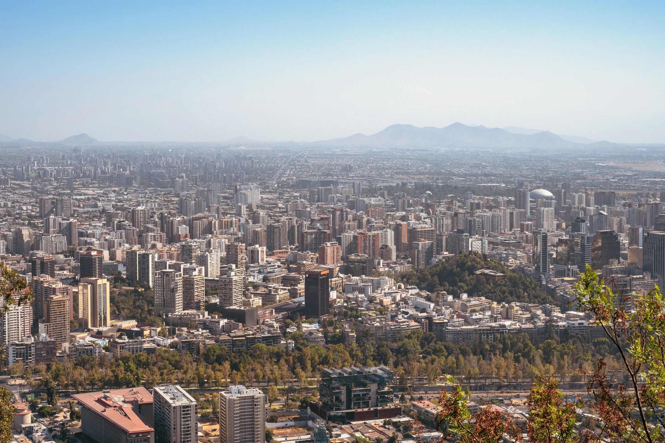wide panoramic view on modern Santiago skyline